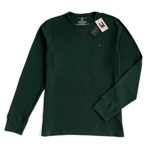 Tommy Hilfiger Tee Men's XL Long Sleeve Waffle-Knit Crew Neck Green NEW